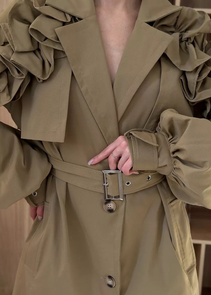 Ruffle Shoulder Trench Coat