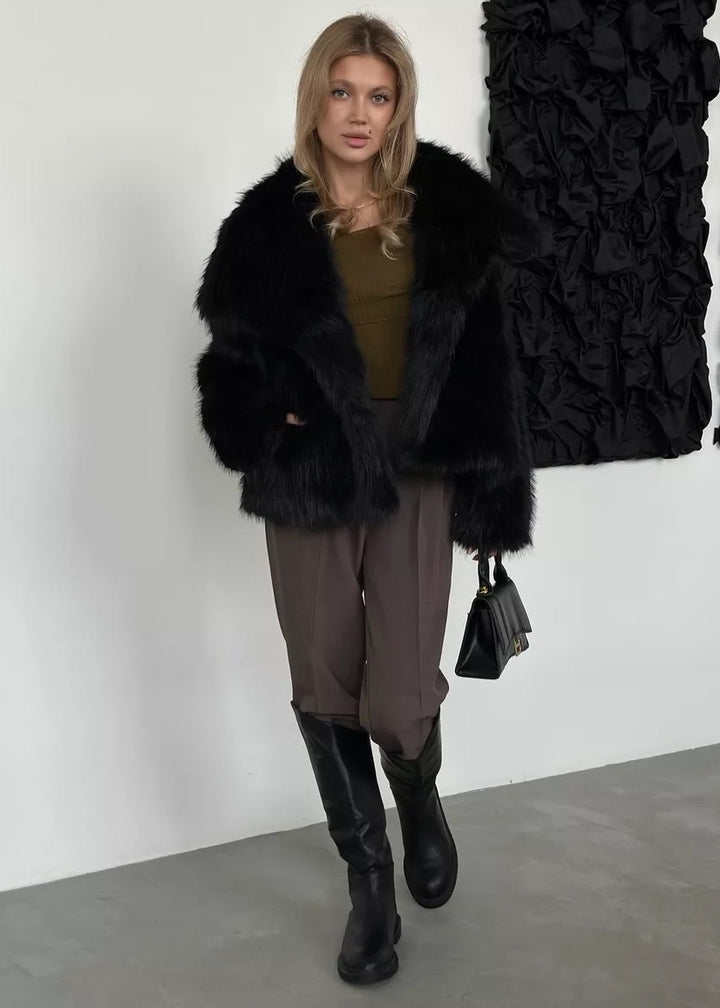 Eco-Fur Lapel Collar Short Jacket