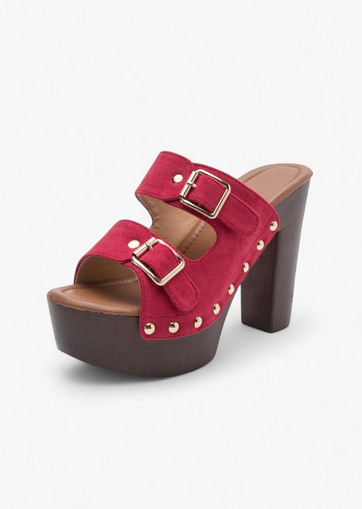 Suede Double Strap Buckle Platform Mules
