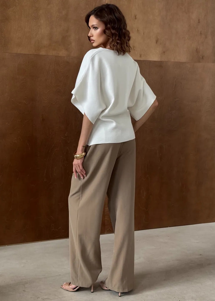 Button-Front V-Neck Loose-Fitting Top