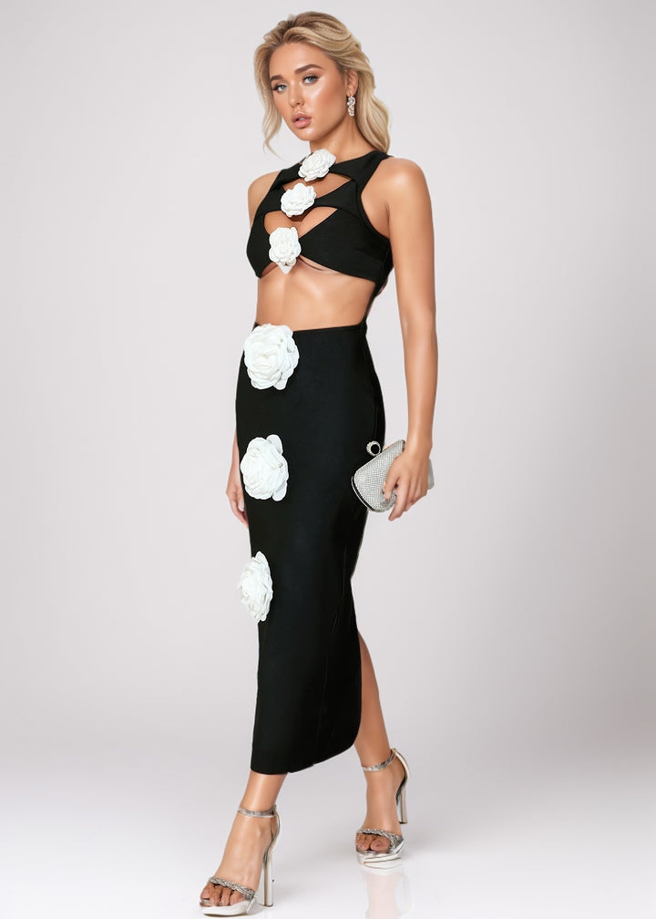 Madison 3D Flower Decor Bodycon Maxi Dress