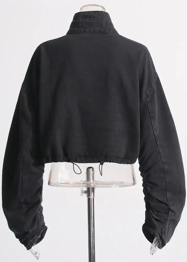 Baseball Style Denim Jacket With Zip Front