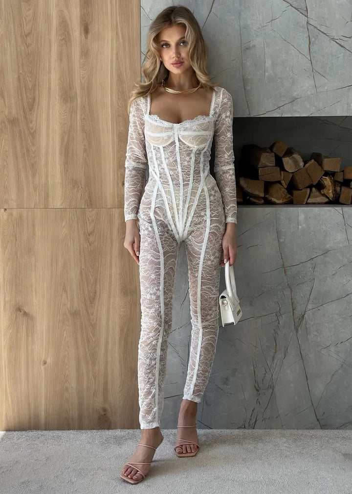 Floral Lace Long Sleeved Catwalk Jumpsuit