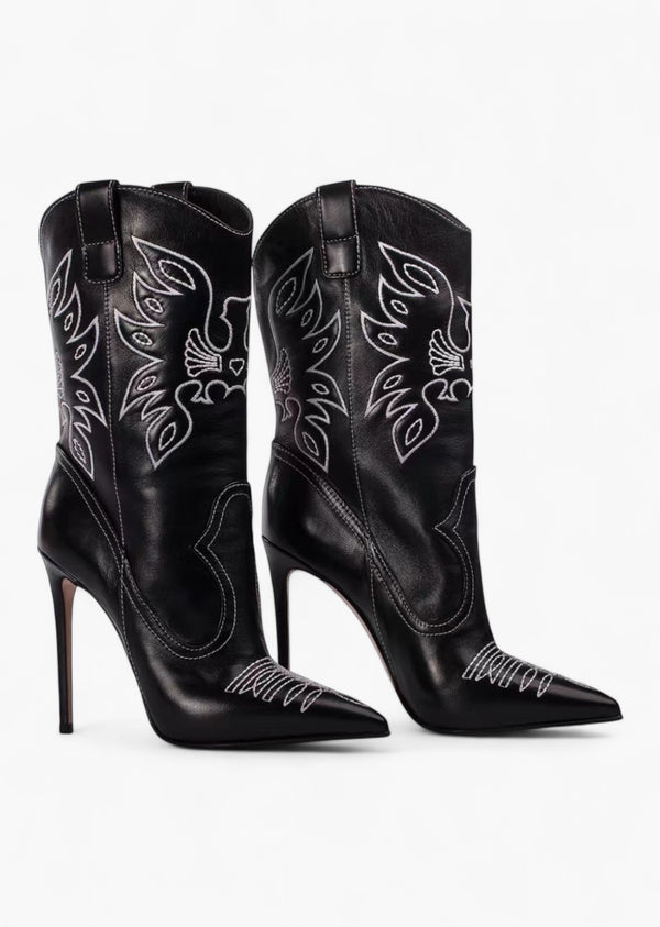 Western Style Faux Leather High-Heeled Boots