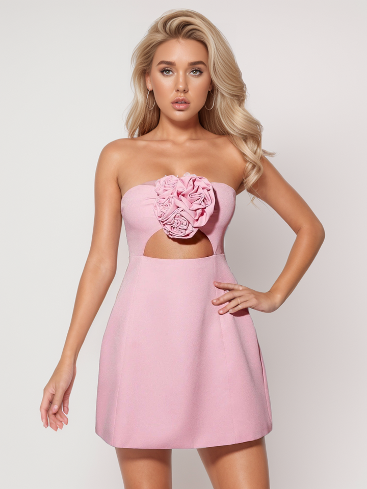 Annabel Strapless Stereo Flower Cutout Mini Dress