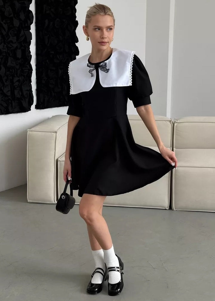 Puritan Collar Puff Sleeve A-Line Mini Dress