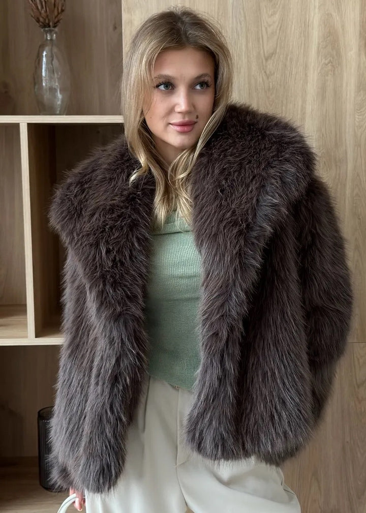 Eco-Fur Lapel Collar Short Jacket