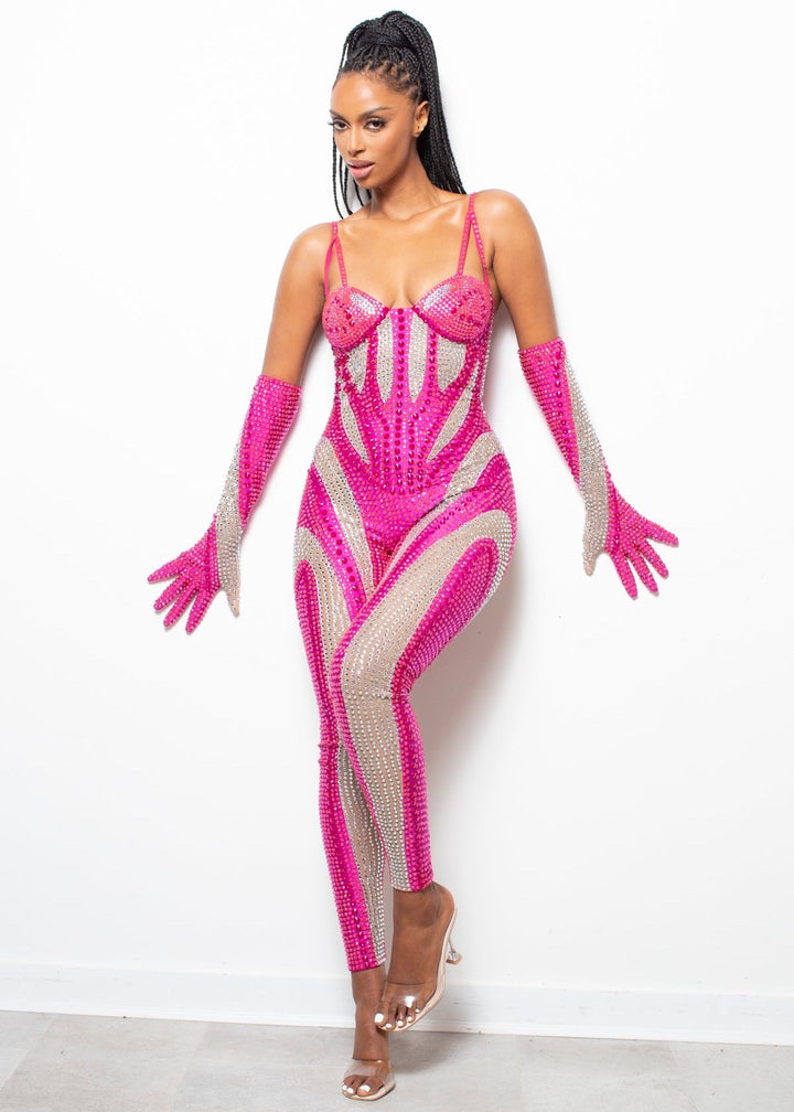 Sequined Party Jumpsuit With Gloves