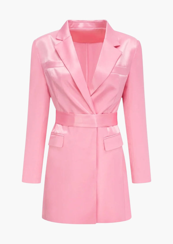 Ollie Belted Satin Blazer-Dress