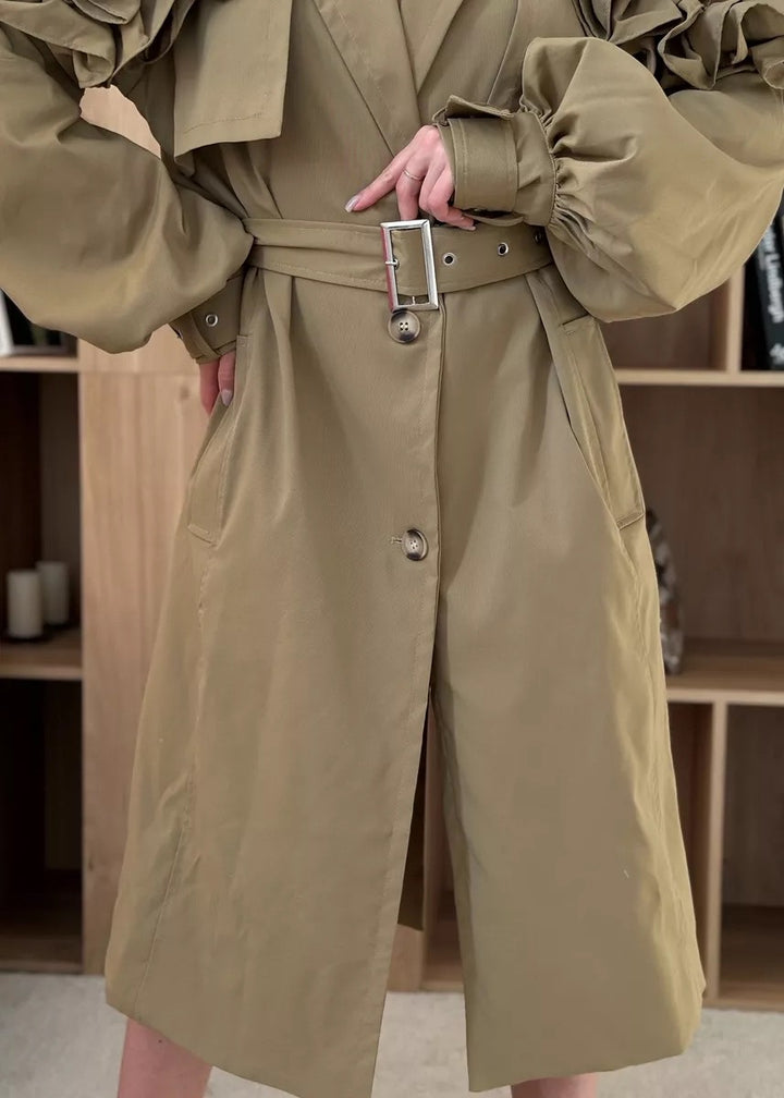 Sybil Ruffle Shoulder Trench Coat