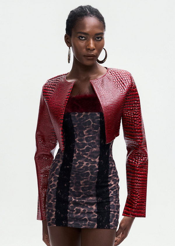 Faux Crocodile Texture Cropped Bolero Jacket