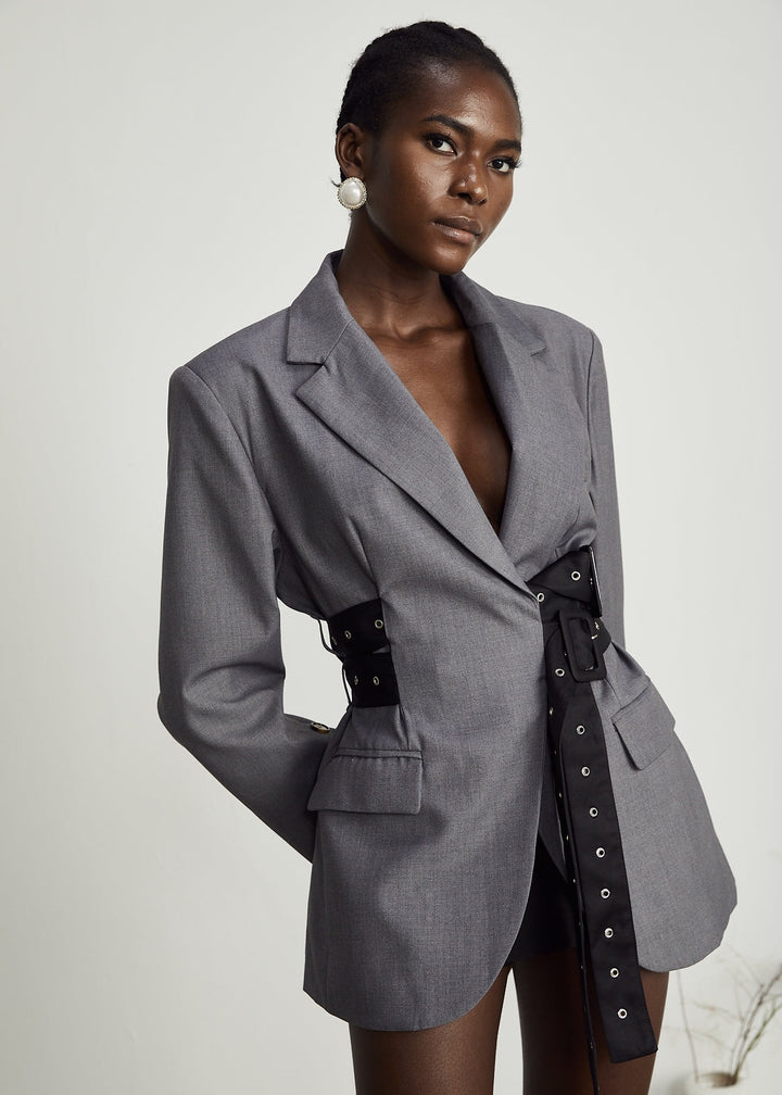 Tailored Single Breasted Button Waist Blazer