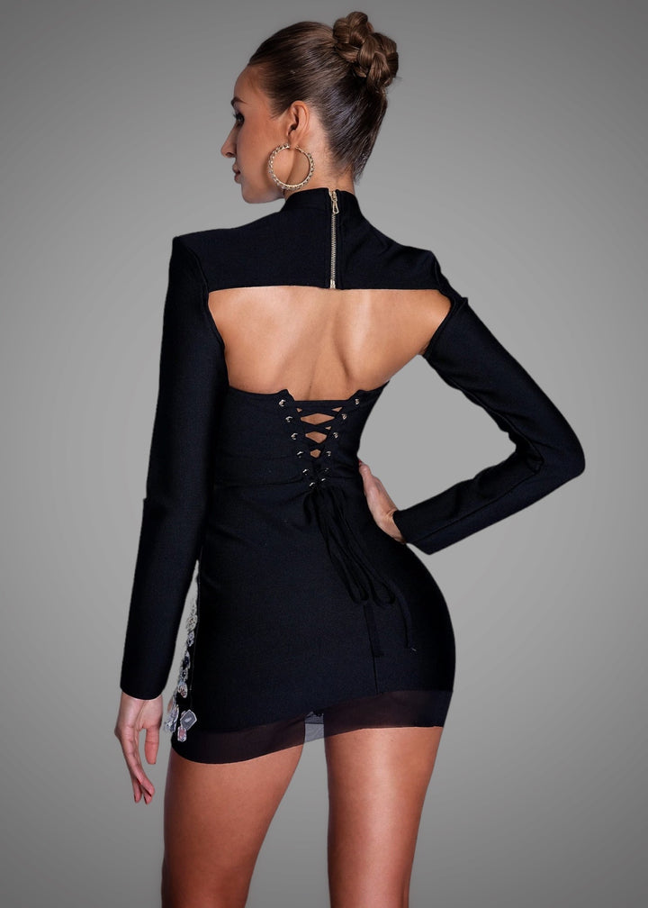 Crystal Embroidered Lace-Up Back Bodycon Dress & Top