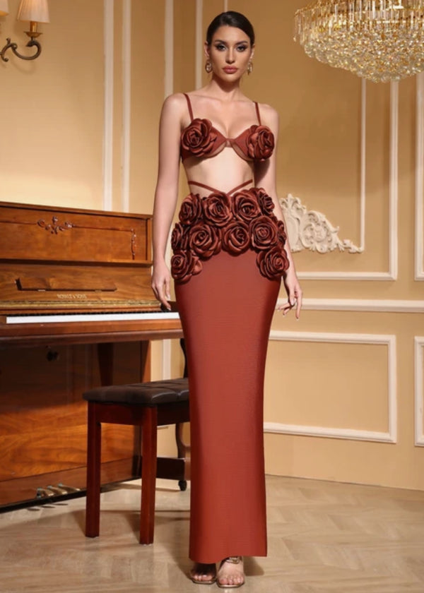 Floral Applique Bodice and High Slit Skirt Set