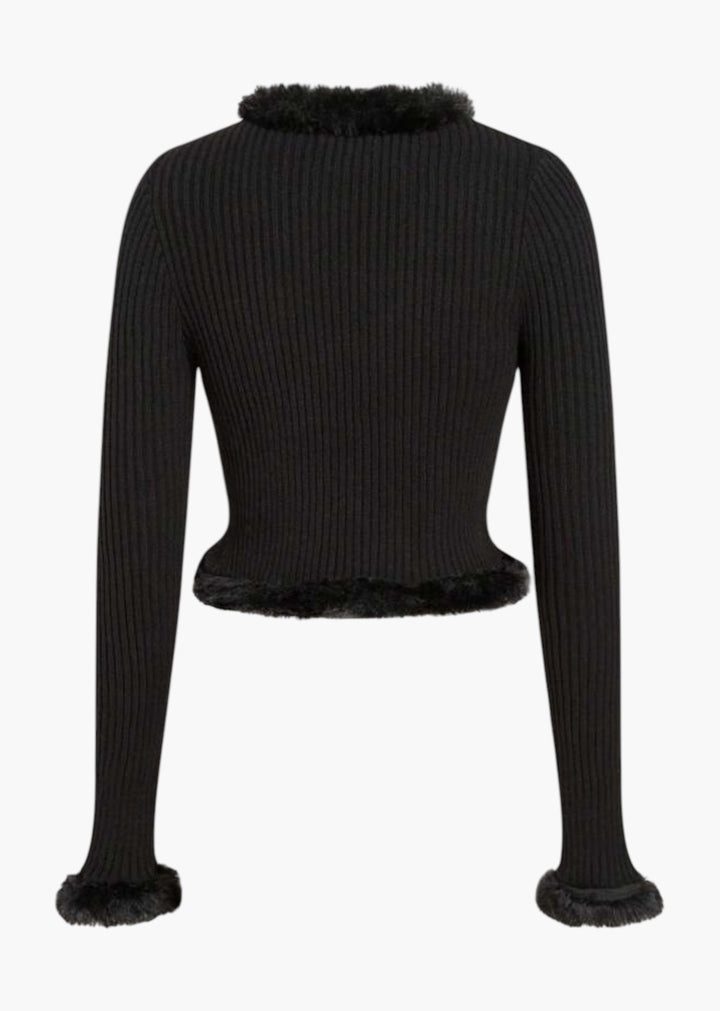 Arminda Fuzzy Trim Long-Sleeved Top