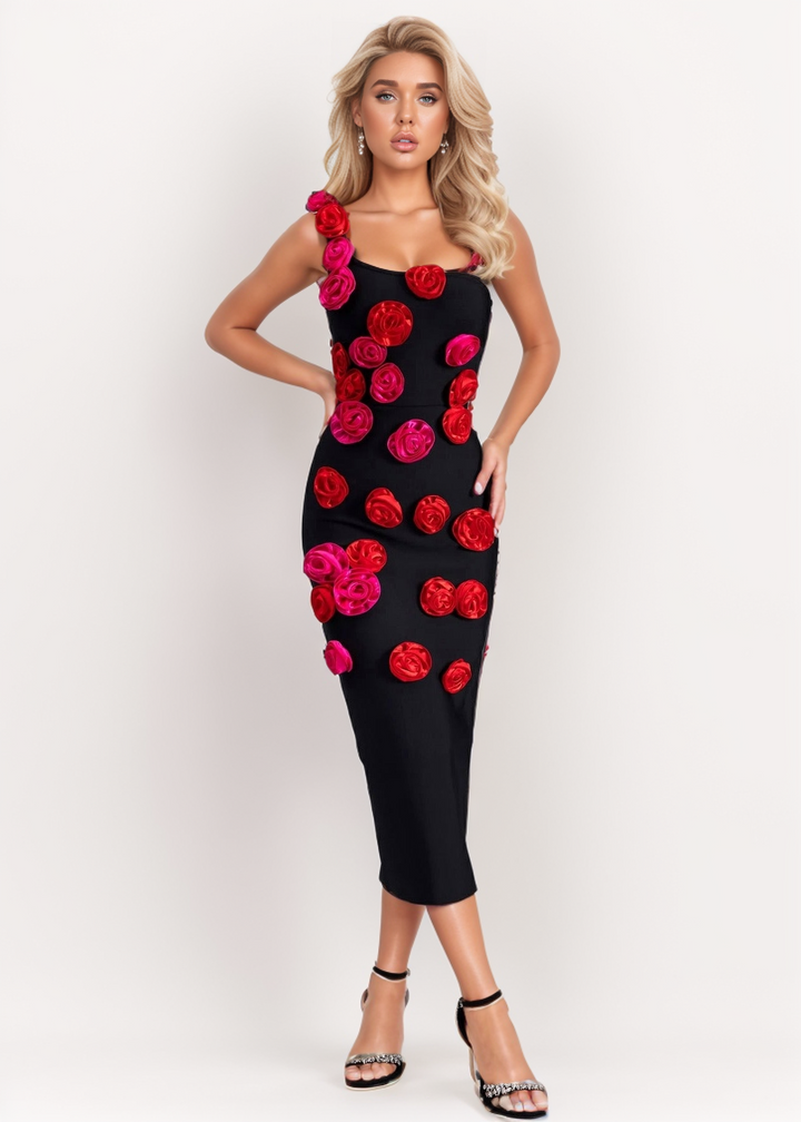 Bridget 3D Flower Decor One-Shoulder Bodycon Dress