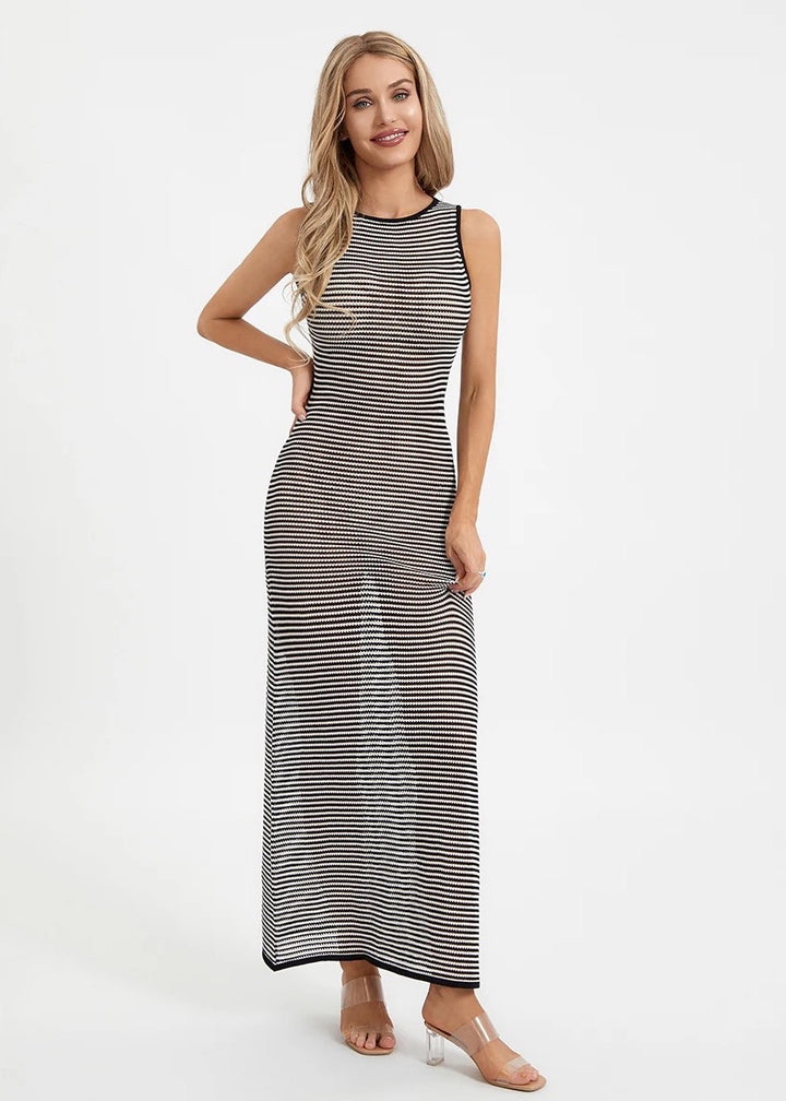 Striped Contrast Binding Tank Knitted Dress