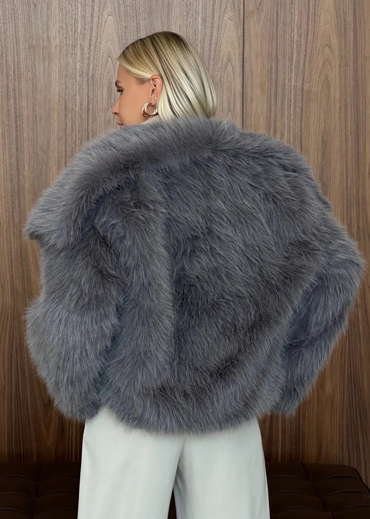 Eco-Fur Lapel Collar Short Jacket