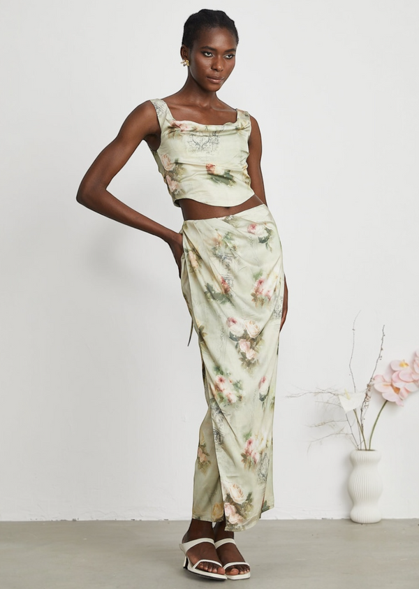 Cowl Neck Skirt Set with Corset Back