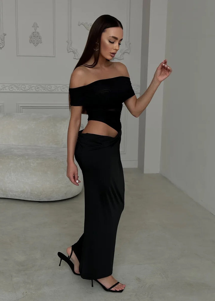 Off-Shoulder Cutout Bodycon Maxi Dress