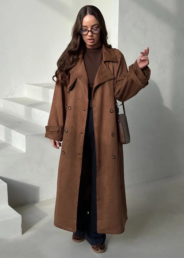 Double Breasted Suede Trench Coat