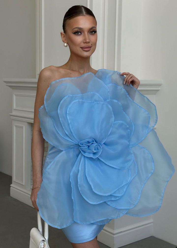 One Shoulder Big Flower Detail Mini Dress