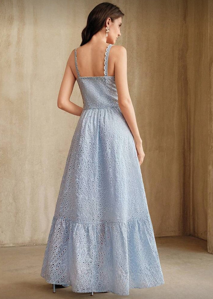 Eyelet Embroidery Button Front Maxi Dress