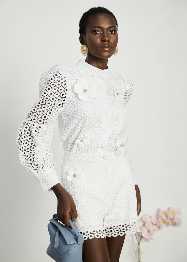 Floral Appliqué Lace Long Sleeve Set