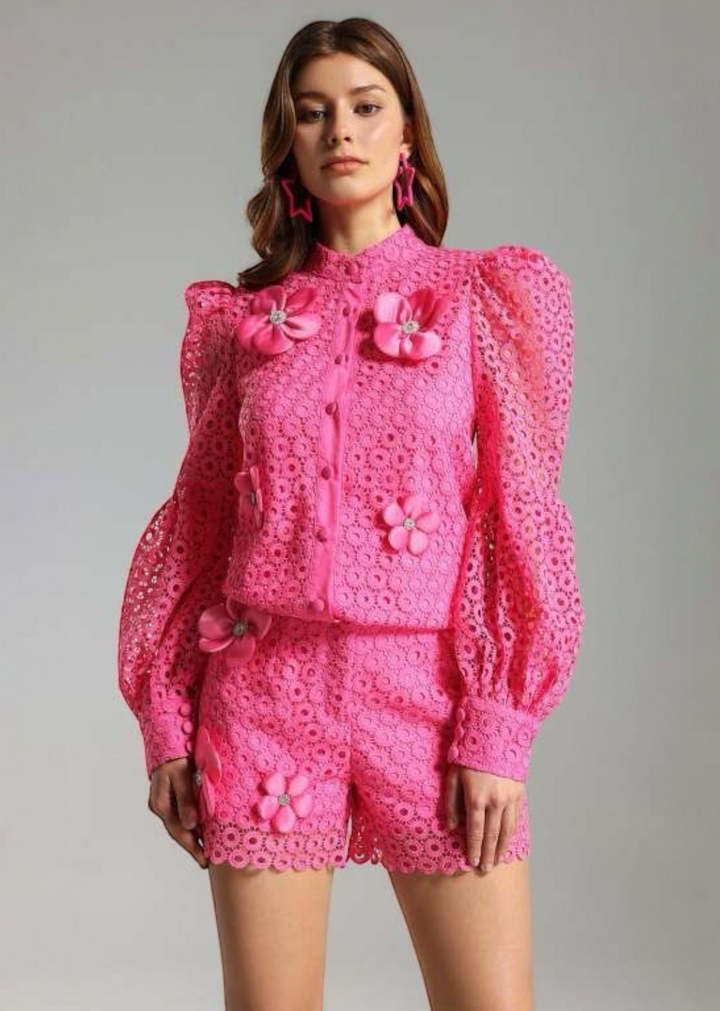 Floral Appliqué Lace Long Sleeve Set