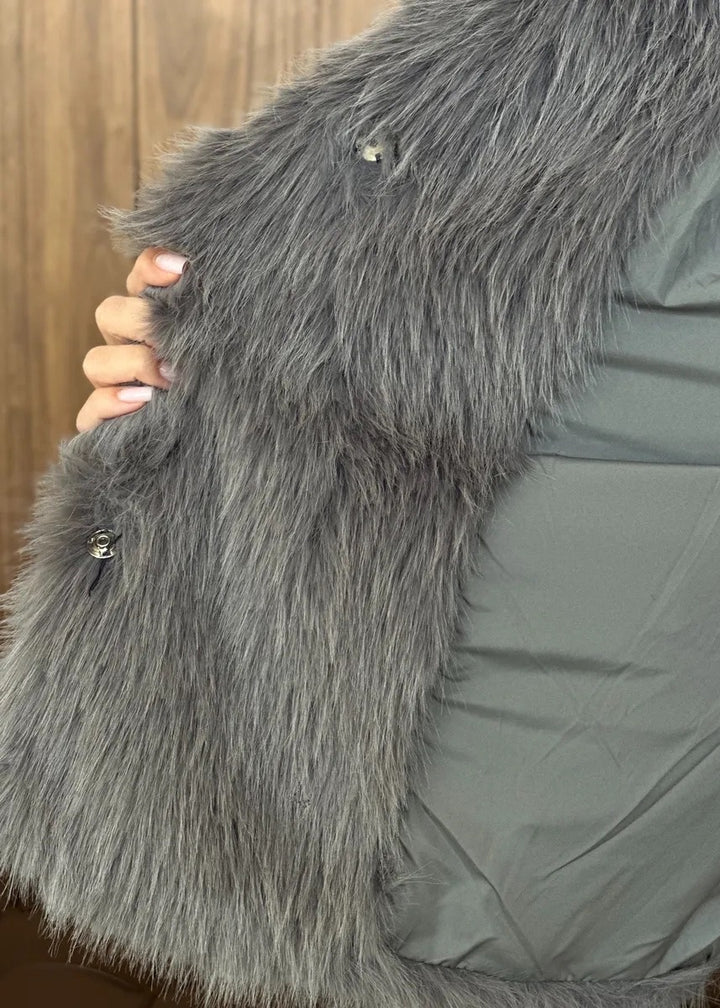 Eco-Fur Lapel Collar Short Jacket