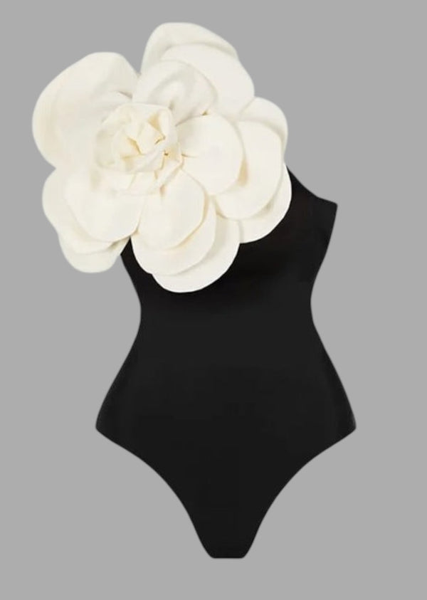 3D Flower Decor One-Shoulder Swimsuit