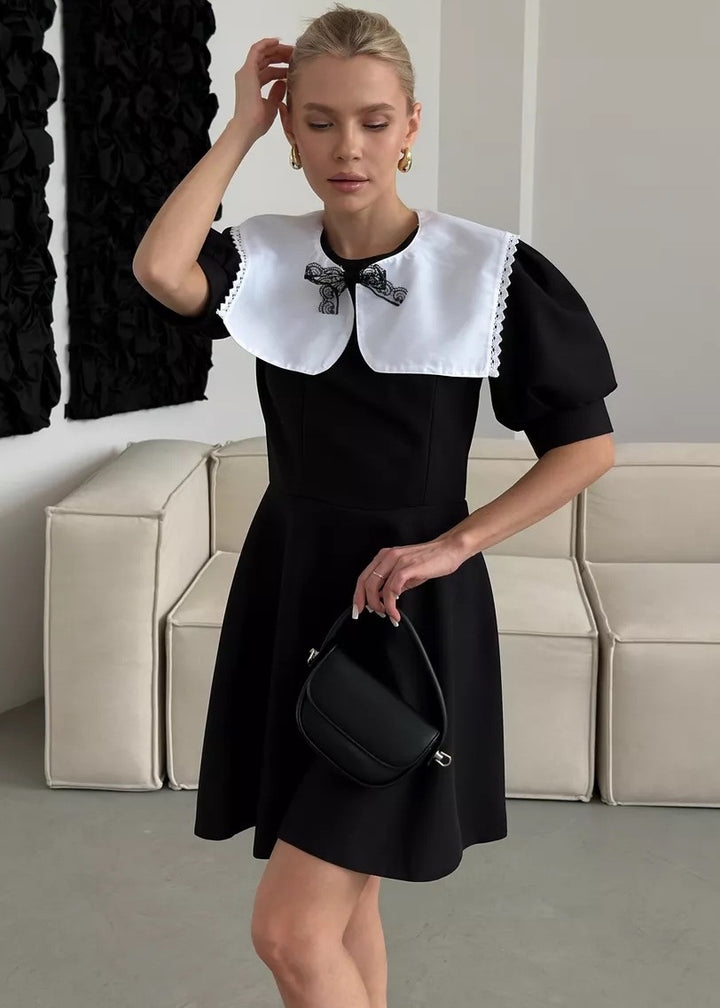 Puritan Collar Puff Sleeve A-Line Mini Dress