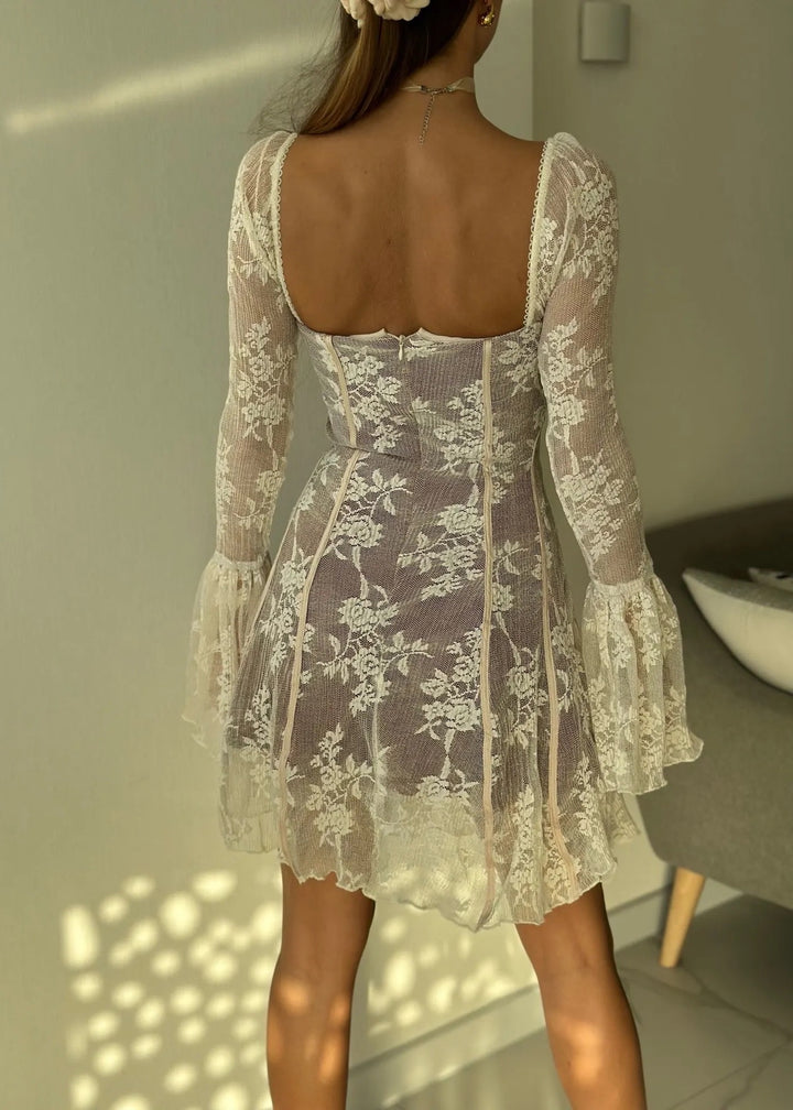 Bell Sleeve Lace Flared Dress