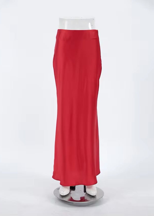 Carole Red Satin Maxi Skirt