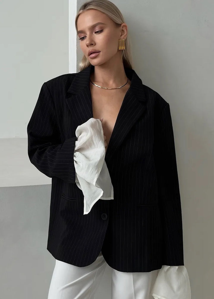 Patch Cuffs Striped Oversized Blazer