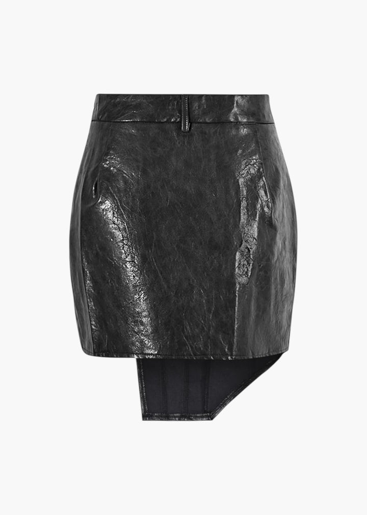 Asymmetrical Eco-Leather Mini Skirt