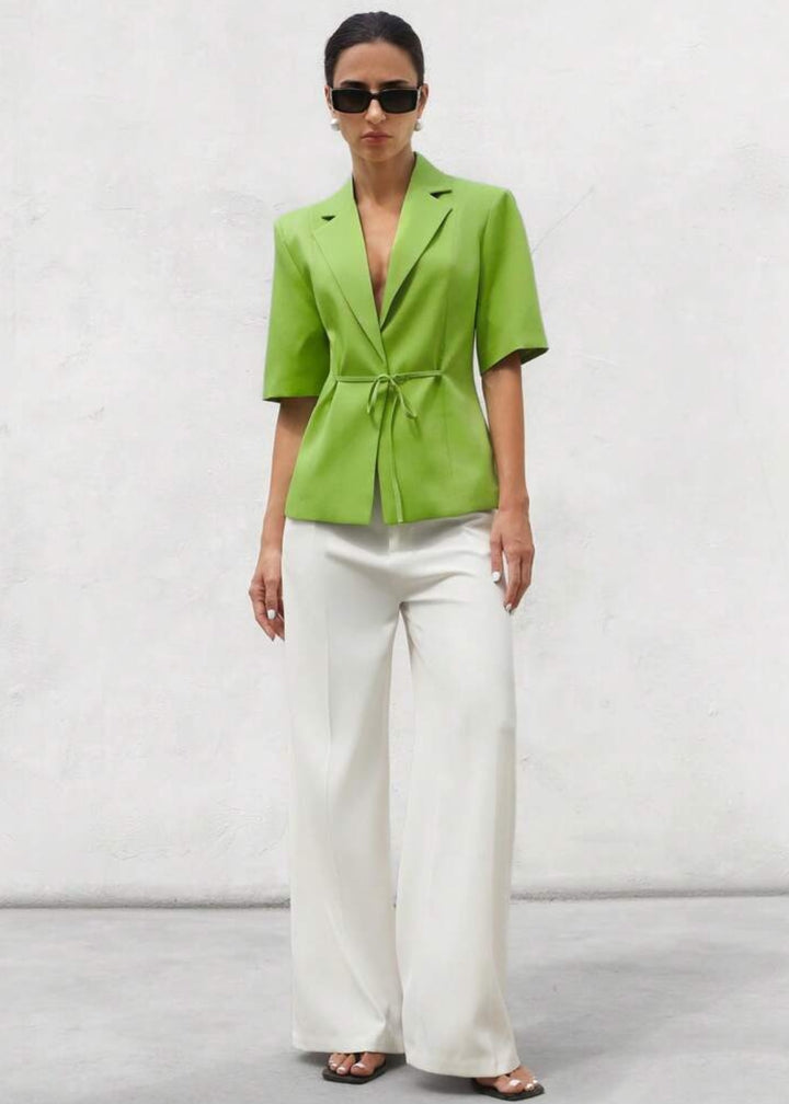 Lapel Neck Short Sleeve Tie Blazer