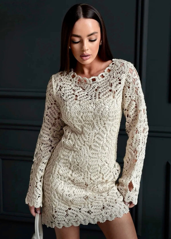 Long Sleeve Crochet Mini Dress