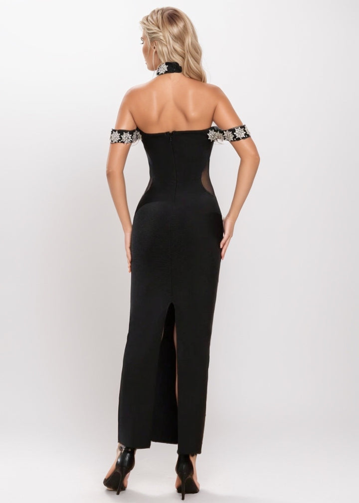 Fiona Rhinestone Decor Off-Shoulder Tube Maxi Dress