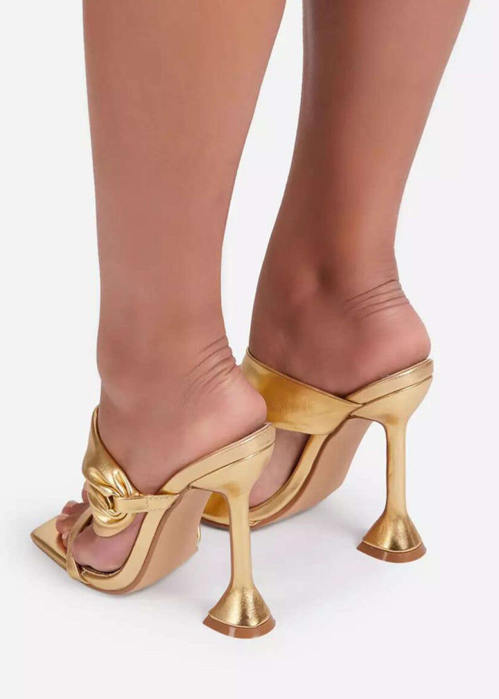 Square Toe Ruched High-Heeled Sandals