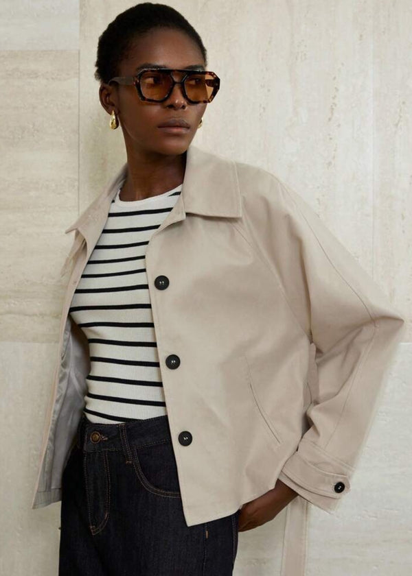 Collared Button-Front Jacket with Belt