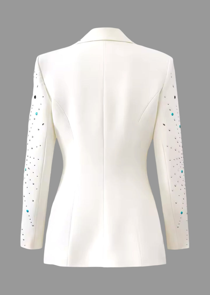 Alika Rhinestone Decor White Blazer