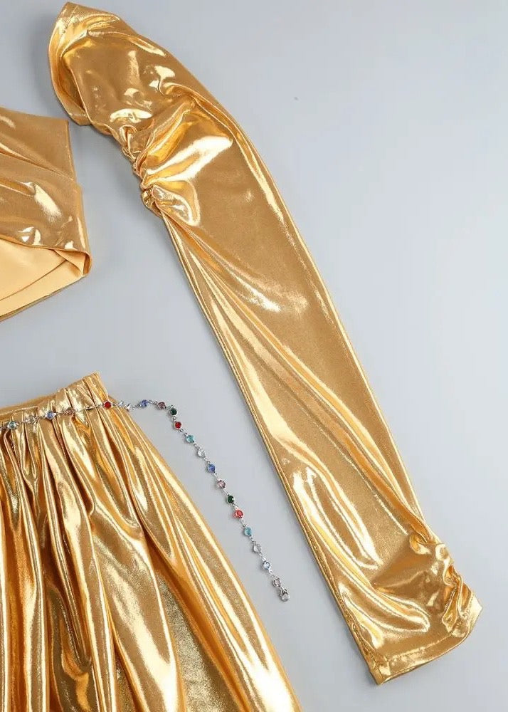 Lela Halter Metallic Dress