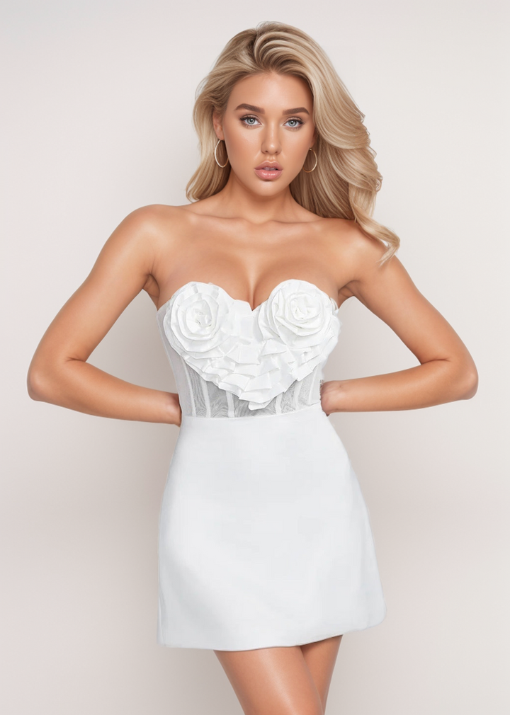 Monica 3D Heart Shape Decor Strapless A-Line Dress