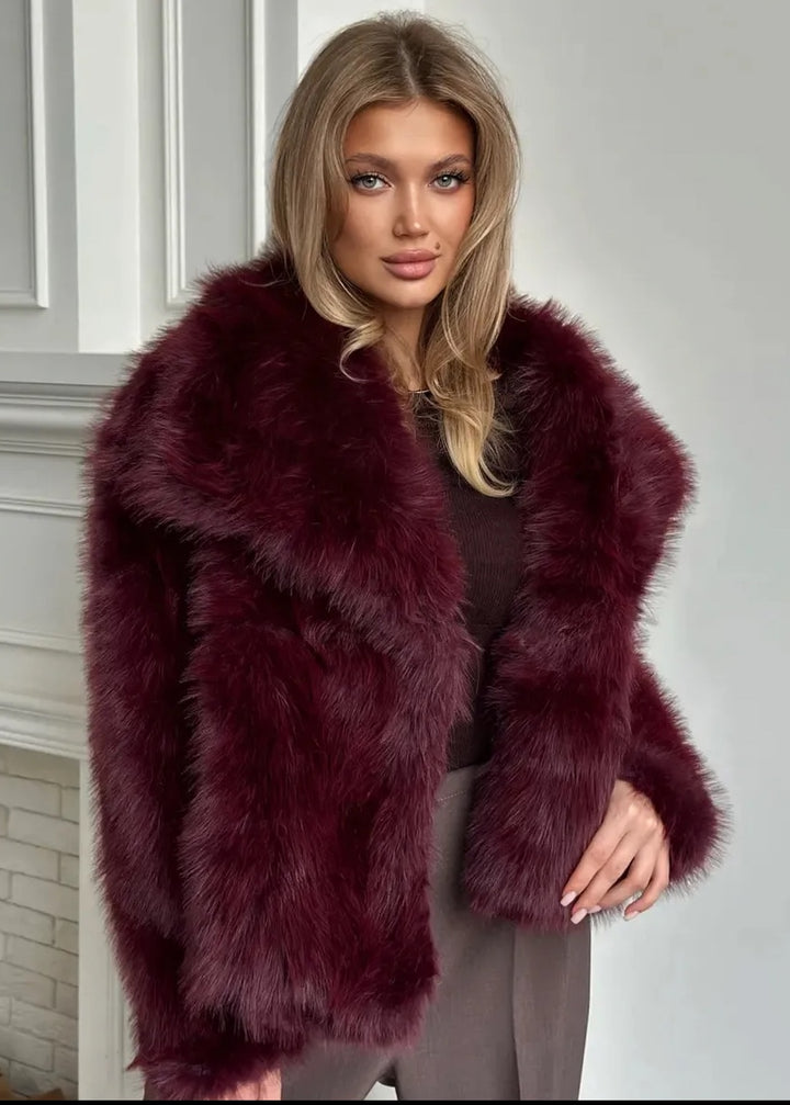 Eco-Fur Lapel Collar Short Jacket