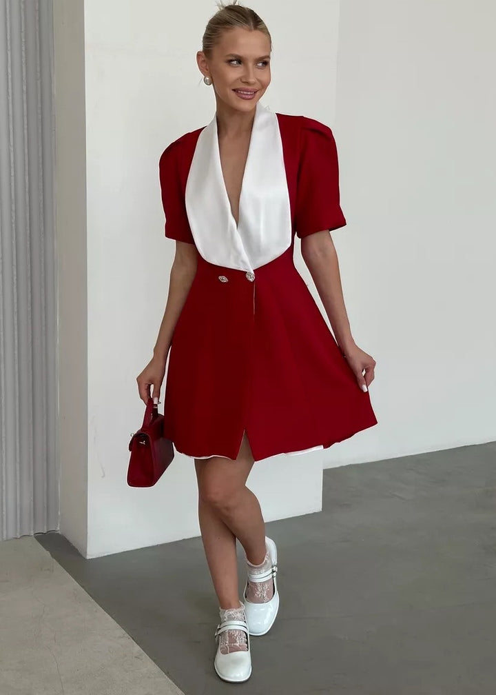 Contrast Bow Decor Short Sleeve Mini Dress