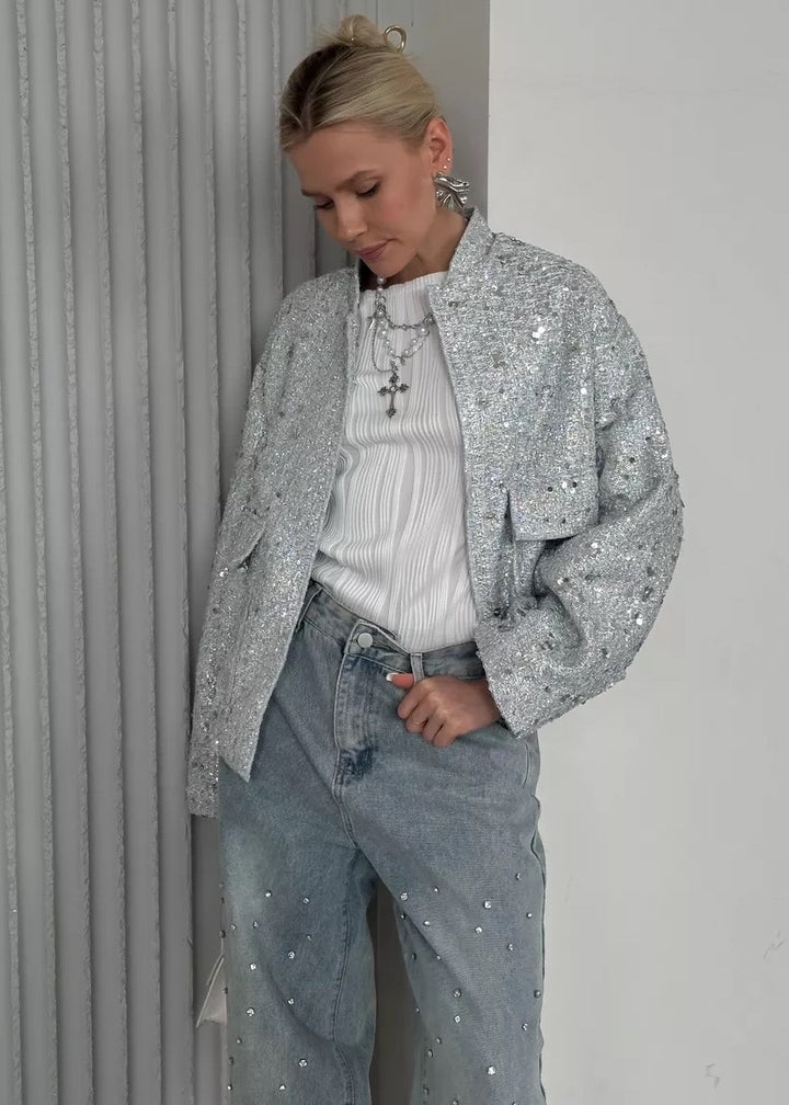 Sequined Loose Bomber Jacket