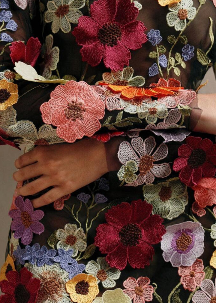 Floral Appliqué Open Back Mini Dress