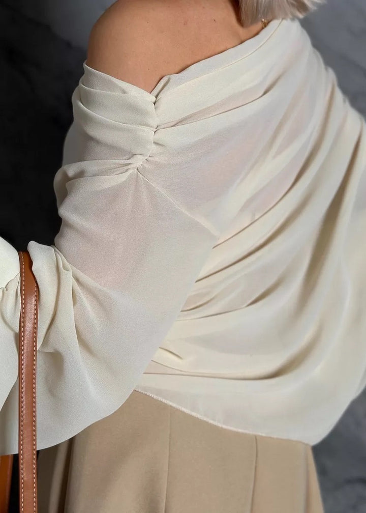 One-Shoulder Long Sleeve Chiffon Blouse