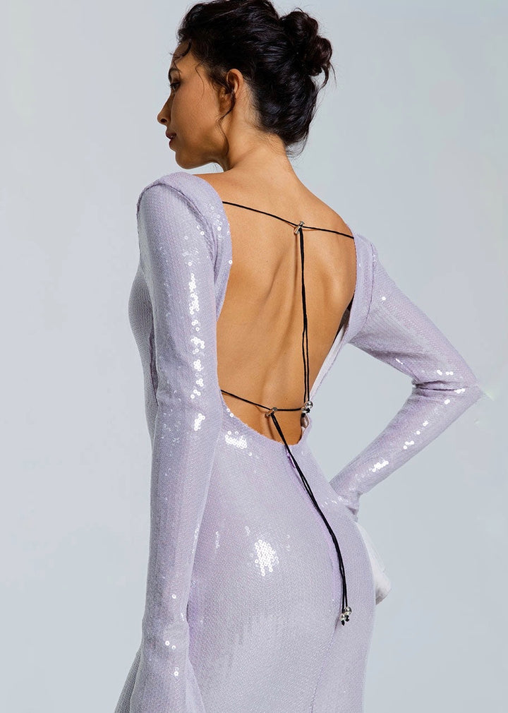 Cut Out Front Split Sleeve Sequin Backless Bodycon Dress